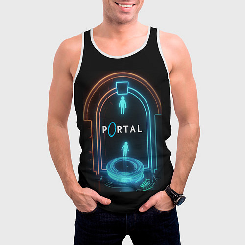Мужская майка без рукавов Portal neon style logo / 3D-Белый – фото 3