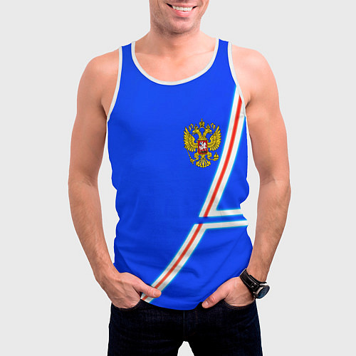 Мужская майка без рукавов Россия спорт текстура / 3D-Белый – фото 3