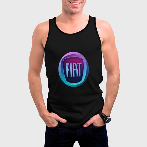 Мужская майка без рукавов FIAT logo neon / 3D-Черный – фото 3