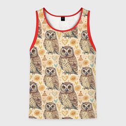 Майка-безрукавка мужская Совы милые в паттерне, цвет: 3D-красный