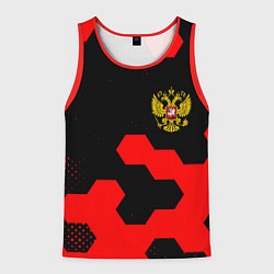 Майка-безрукавка мужская Герб РФ спортивный стиль соты, цвет: 3D-красный