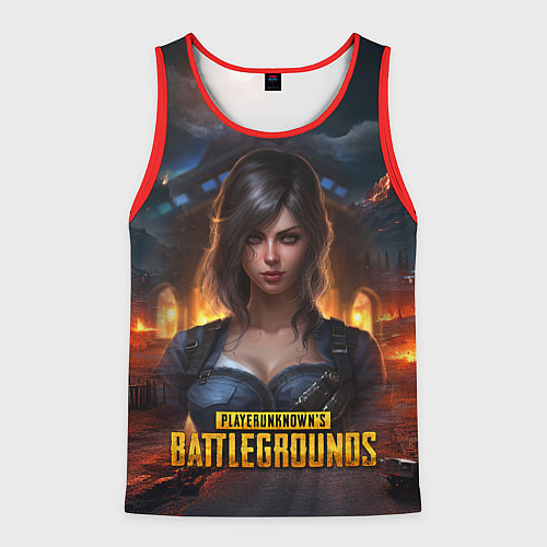 Мужская майка без рукавов Женский PUBG девушка в огне / 3D-Красный – фото 1