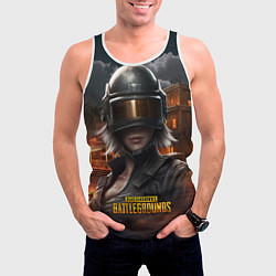 Майка-безрукавка мужская PUBG девушка в шлеме, цвет: 3D-белый — фото 2