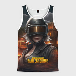 Майка-безрукавка мужская PUBG девушка в шлеме, цвет: 3D-белый
