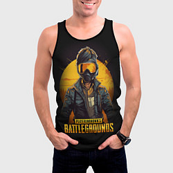 Майка-безрукавка мужская PUBG игрок на закате черный фон, цвет: 3D-черный — фото 2