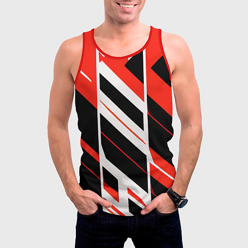 Мужская майка без рукавов Black and red stripes on a white background / 3D-Красный – фото 3
