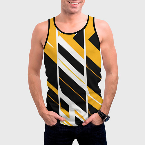 Мужская майка без рукавов Black and yellow stripes on a white background / 3D-Черный – фото 3