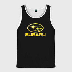 Майка-безрукавка мужская Subaru logo yellow, цвет: 3D-белый