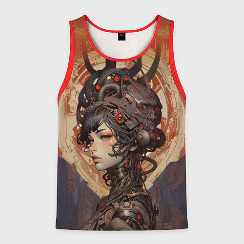 Мужская майка без рукавов Девушка-андроид с демоном / 3D-Красный – фото 1