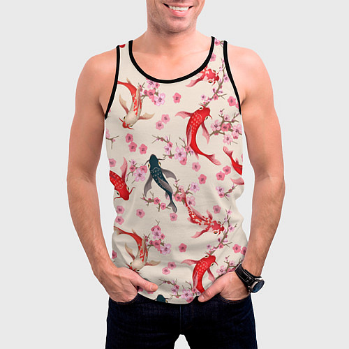 Мужская майка без рукавов Разноцветные рыбы кои / 3D-Черный – фото 3