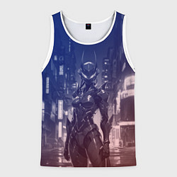 Майка-безрукавка мужская Девушка-киборг в футуристичной броне, цвет: 3D-белый