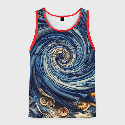 Мужская майка без рукавов Воронка из джинсы и пуговиц - нейросеть / 3D-Красный – фото 1