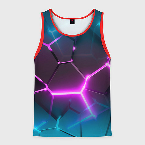 Мужская майка без рукавов Голубые и розовые неоновые плиты в разломе / 3D-Красный – фото 1