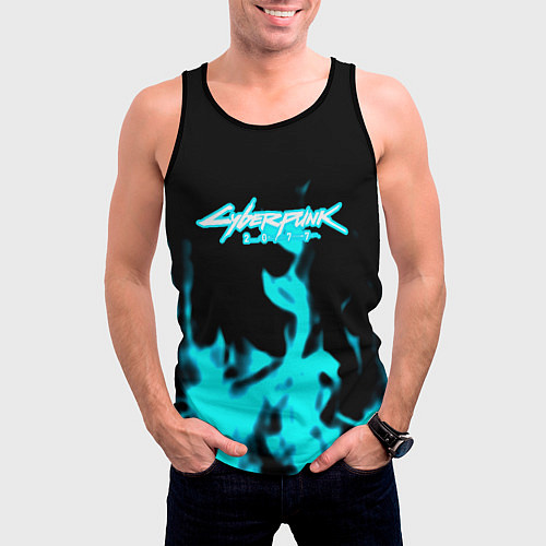 Мужская майка без рукавов Cyberpunk neon flame / 3D-Черный – фото 3