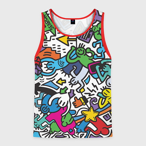 Мужская майка без рукавов Странные разноцветные человечки / 3D-Красный – фото 1