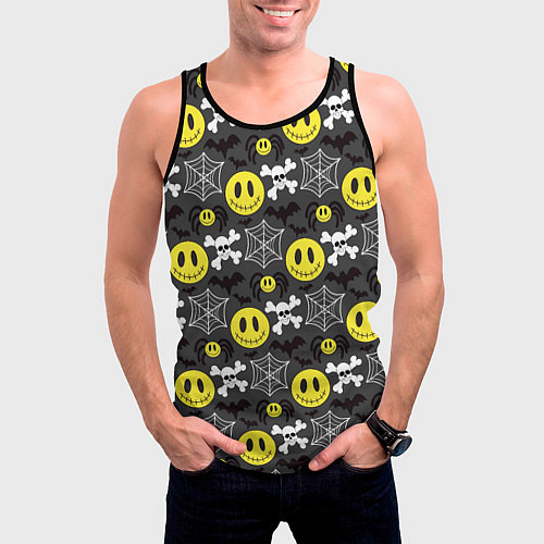 Мужская майка без рукавов Смайлик хэллоуин / 3D-Черный – фото 3