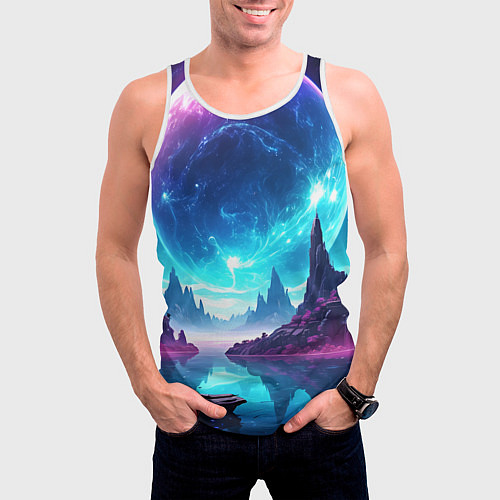 Мужская майка без рукавов Космический пейзаж - планеты / 3D-Белый – фото 3