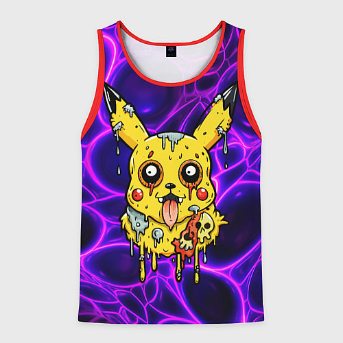 Мужская майка без рукавов Растекшийся Пикачу зомби на неоне / 3D-Красный – фото 1