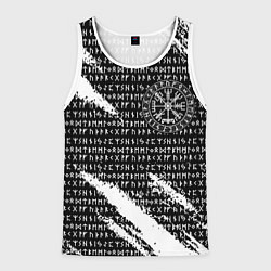 Майка-безрукавка мужская Все руны и вегвизир в круге рун на груди, цвет: 3D-белый