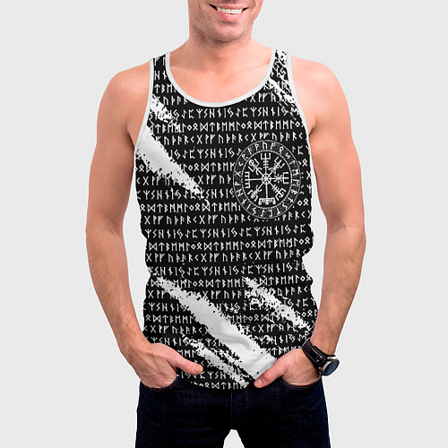 Мужская майка без рукавов Все руны и вегвизир в круге рун на груди / 3D-Белый – фото 3