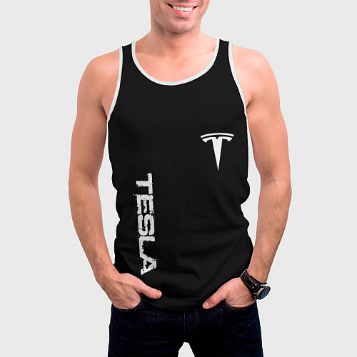Мужская майка без рукавов Tesla logo white / 3D-Белый – фото 3