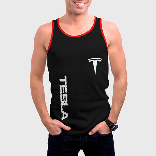 Мужская майка без рукавов Tesla logo white / 3D-Красный – фото 3