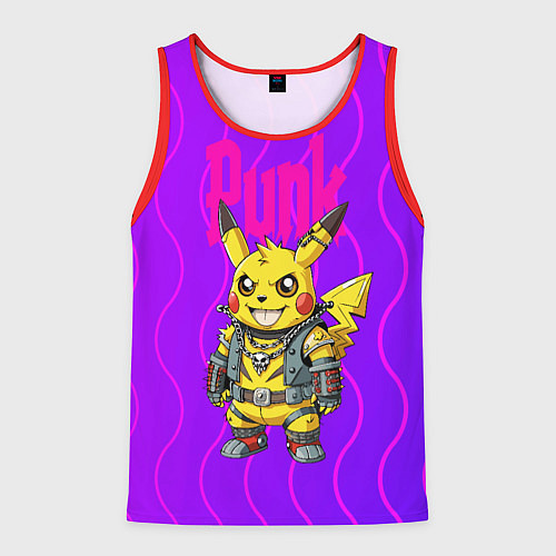 Мужская майка без рукавов Пикачу панк в розовом стиле / 3D-Красный – фото 1