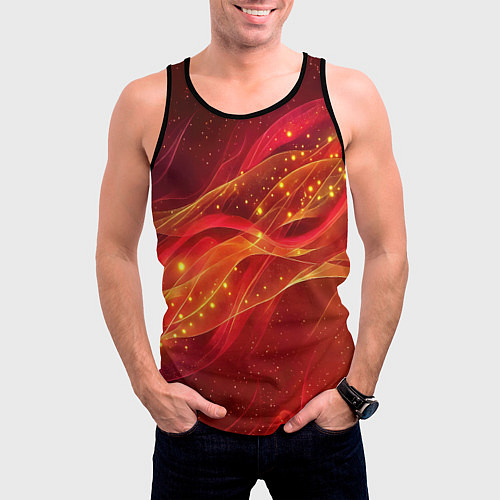 Мужская майка без рукавов Красные и оранжевые линии с золотым блеском / 3D-Черный – фото 3