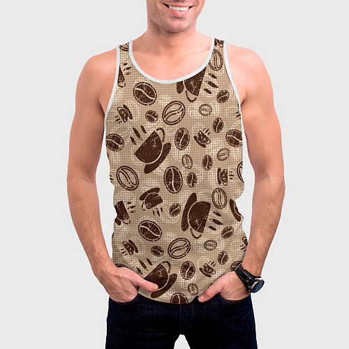 Мужская майка без рукавов Кофейный узор / 3D-Белый – фото 3