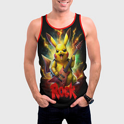 Майка-безрукавка мужская Пикачу рок звезда с электрогитарой, цвет: 3D-красный — фото 2