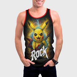 Майка-безрукавка мужская Пикачу рокер с электрогитарой, цвет: 3D-красный — фото 2