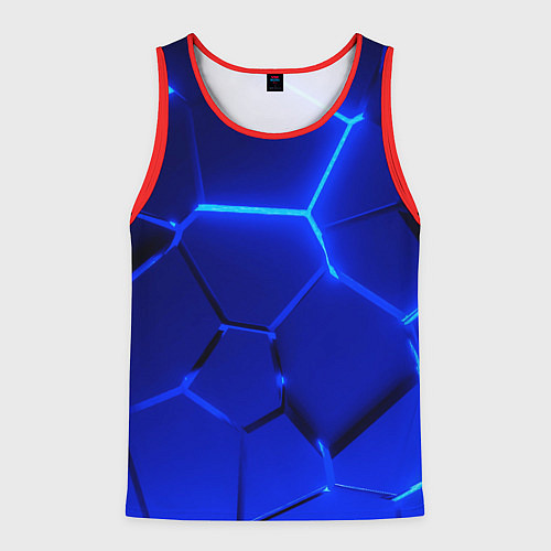 Мужская майка без рукавов Текстура темных синих неоновые плиты / 3D-Красный – фото 1