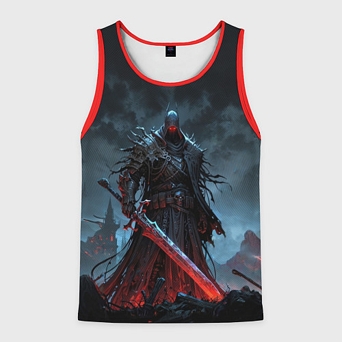 Мужская майка без рукавов Воин мрака с угольно-красными глазами / 3D-Красный – фото 1