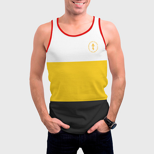 Мужская майка без рукавов За веру царя и святую триединую Русь Крест желтый / 3D-Красный – фото 3