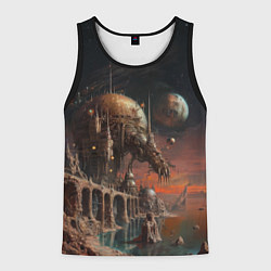 Майка-безрукавка мужская Внеземной винтажный пейзаж, цвет: 3D-черный