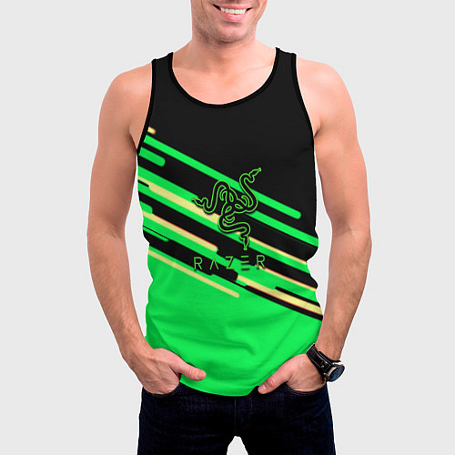 Мужская майка без рукавов Razer line green pattern / 3D-Черный – фото 3