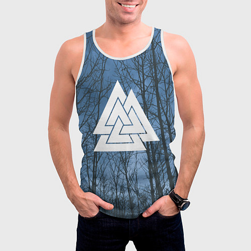 Мужская майка без рукавов Валькнут и северный лес / 3D-Белый – фото 3
