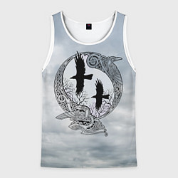 Майка-безрукавка мужская Вороны одина в кельтском орнаменте на фоне неба, цвет: 3D-белый