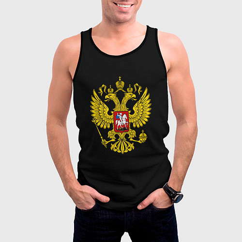 Мужская майка без рукавов Герб РФ gold / 3D-Черный – фото 3