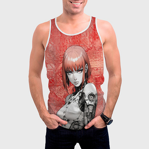 Мужская майка без рукавов Девушка-андроид с гетерохромией / 3D-Белый – фото 3