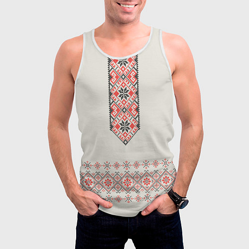 Мужская майка без рукавов Вышиванка славянская - алатырь / 3D-Белый – фото 3
