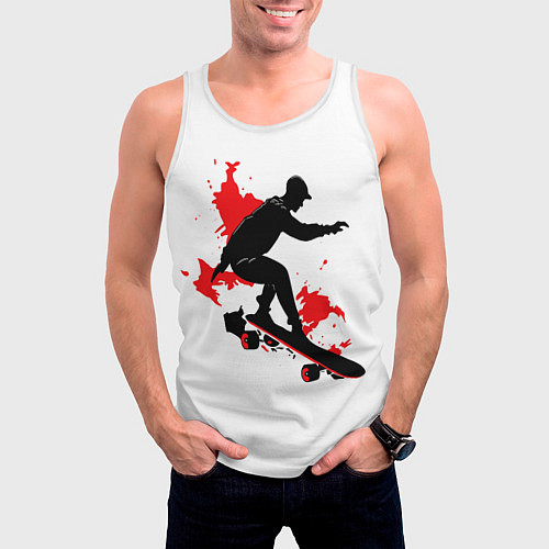 Мужская майка без рукавов Черный скейтер / 3D-Белый – фото 3