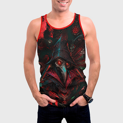Мужская майка без рукавов Чумной доктор с пылающим взором / 3D-Красный – фото 3