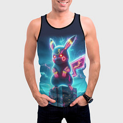 Майка-безрукавка мужская Пикадзила на крыше небоскрёба - неоновое свечение:, цвет: 3D-черный — фото 2