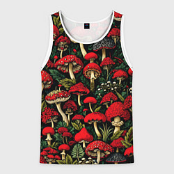 Майка-безрукавка мужская Лесные красные грибы мухоморы - паттерн, цвет: 3D-белый