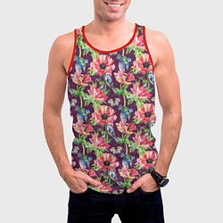 Майка-безрукавка мужская Птицы и цветы, цвет: 3D-красный — фото 2