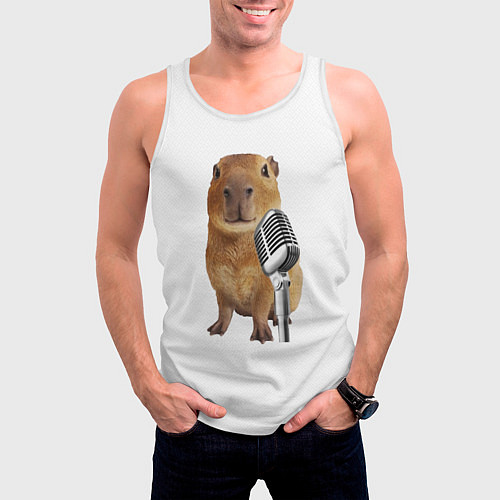 Мужская майка без рукавов Капибара с микрофоном мем / 3D-Белый – фото 3