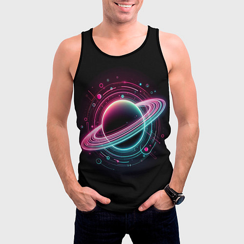 Мужская майка без рукавов Неоновый Сатурн / 3D-Черный – фото 3