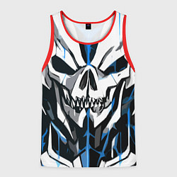 Майка-безрукавка мужская Белый череп и синие полосы на чёрном фоне, цвет: 3D-красный