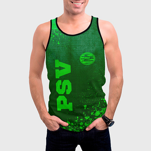 Мужская майка без рукавов PSV - green gradient вертикально / 3D-Черный – фото 3